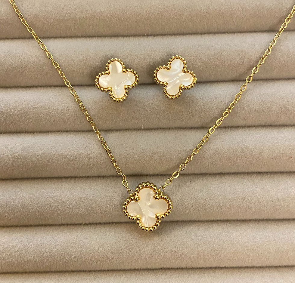 Classic White Clover Neckpiece + Earring Combo