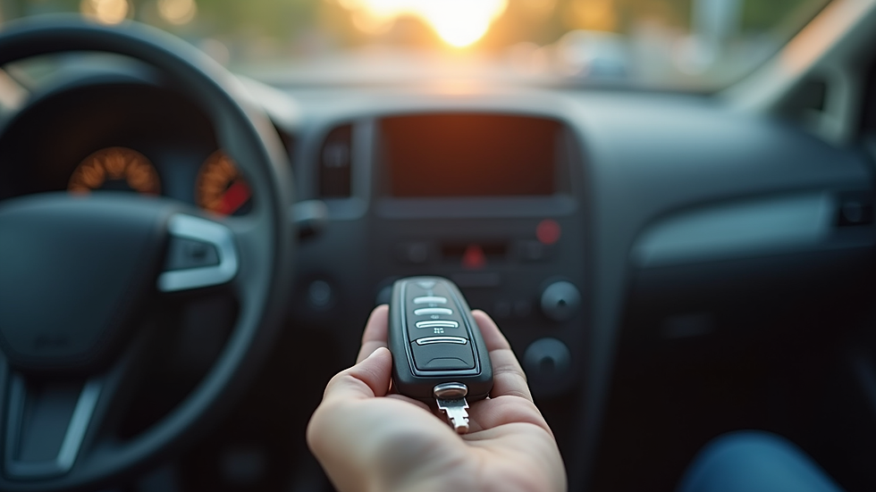 Close-up view of a car key in hand ready for self-drive rental