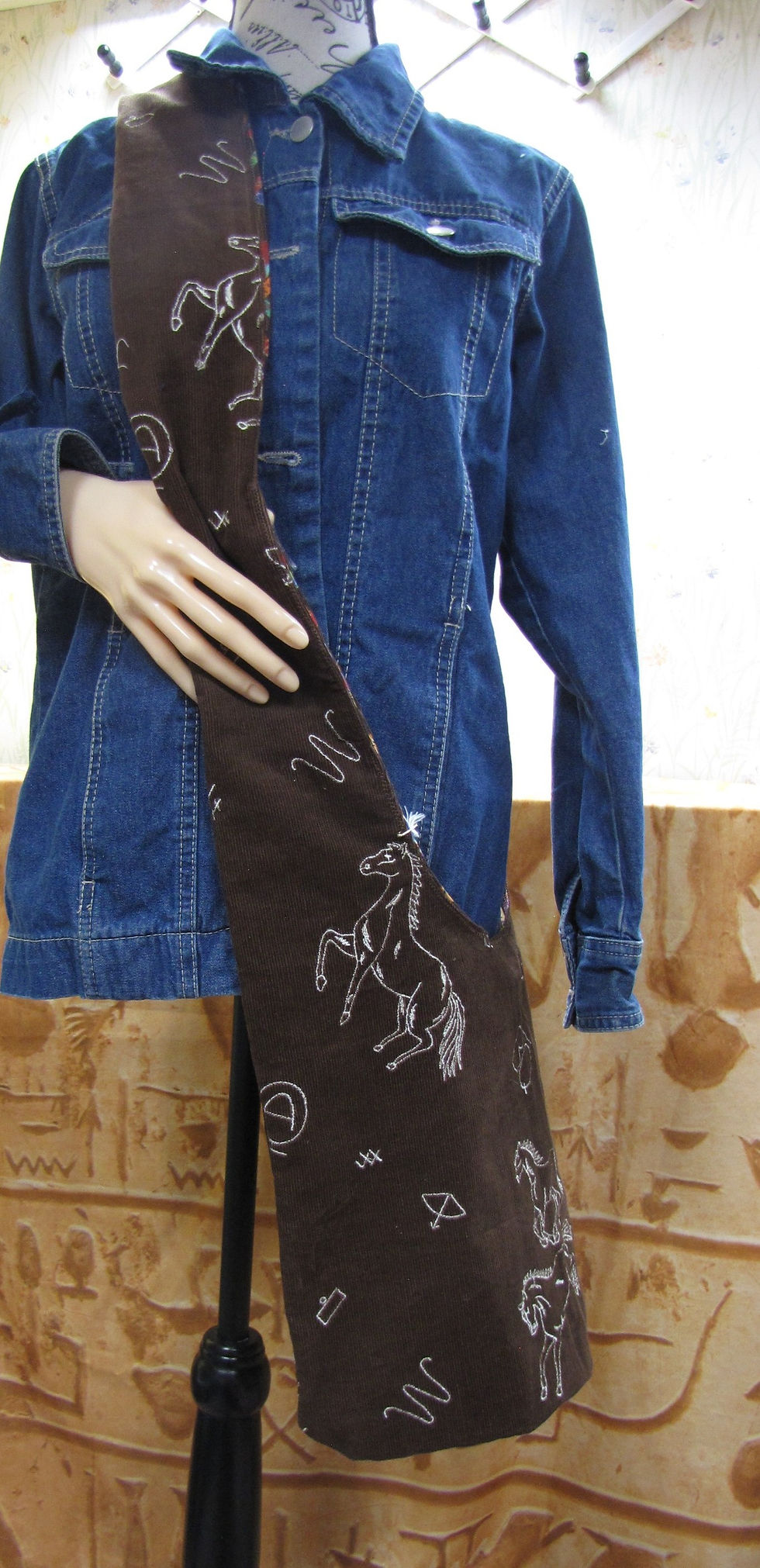 Horse Embroidered HoBo Bag - Rich Brown Corduroy