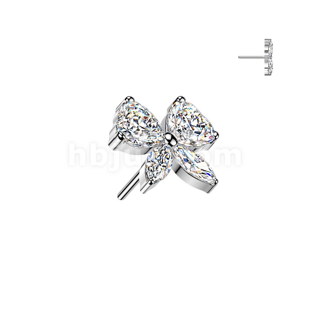 Titan Threadless Butterfly Top With Heart and Marquise CZ Wings