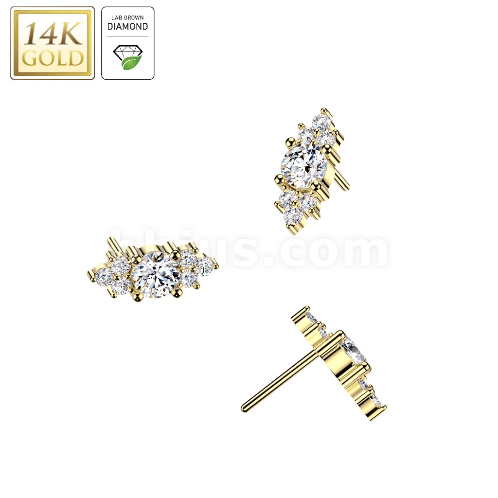 14K Gold Threadless Push In Round Marquise Shaped Cluster Top With Lab Grown Di