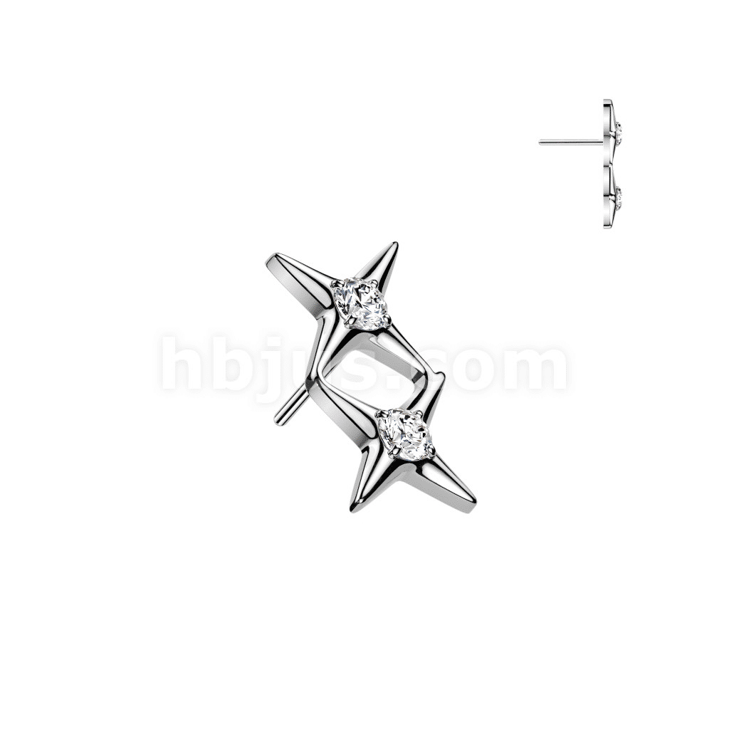 Titanium Threadless Push In Double Star Top With CZ Centers