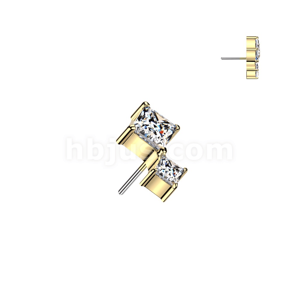 Titanium Threadless Double Diamond CZ Top 14ga-20ga