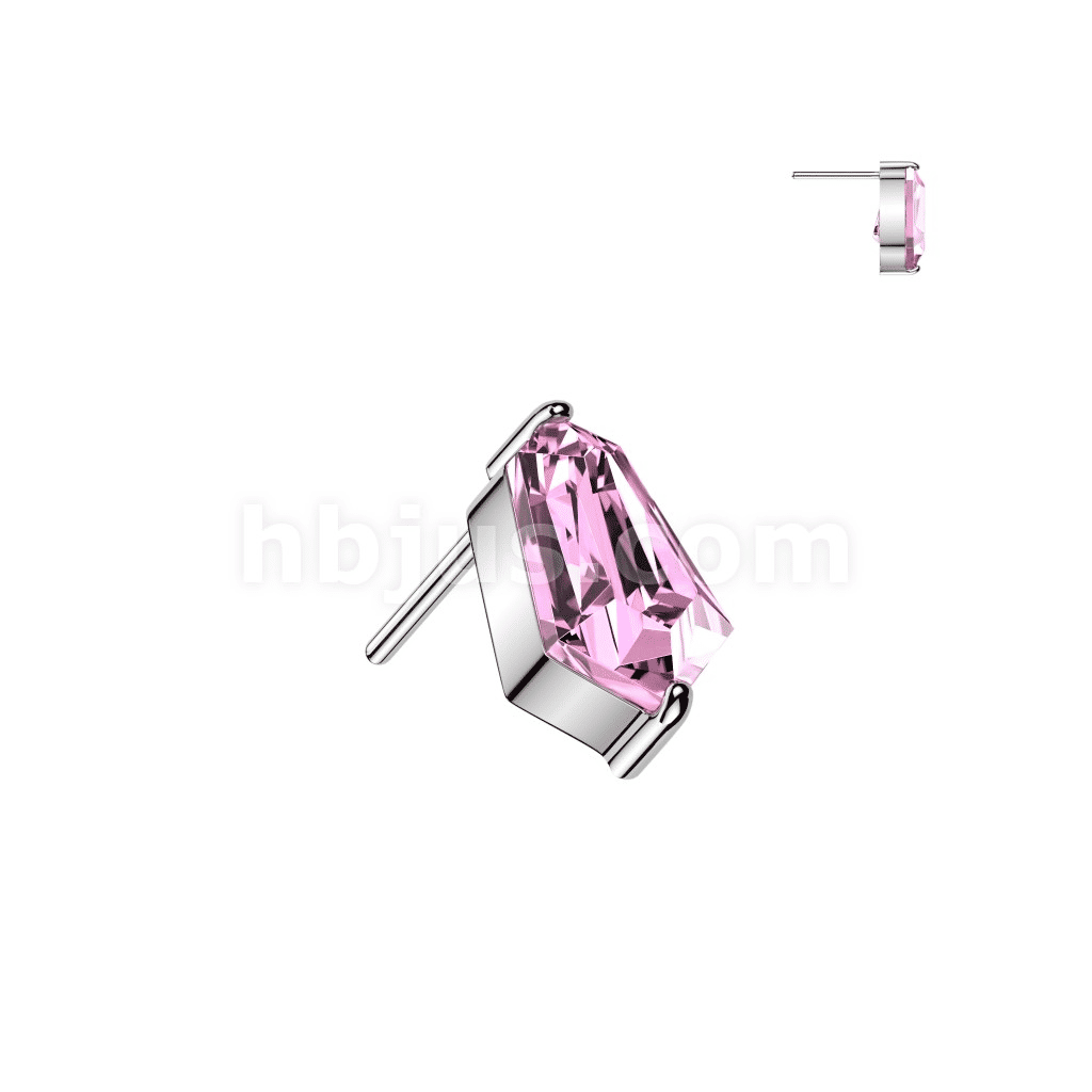 Titanium Threadless Push In Emerald Cut Hexagon Kite CZ Top