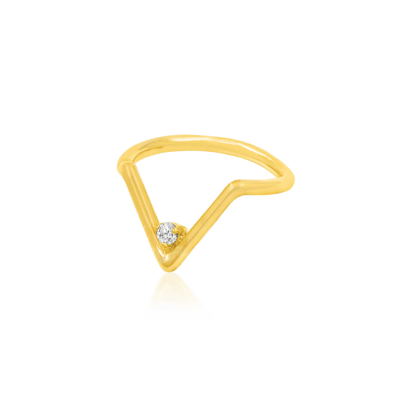 Junipurr Chevron Seam Ring with CZ Stone 14k Gold