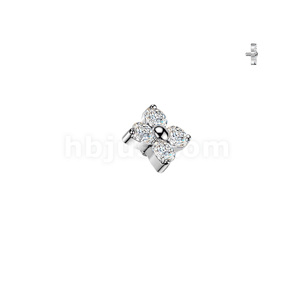 Hollywood Body Jewelry Titanium Internally Threaded 4 CZ Flower Top