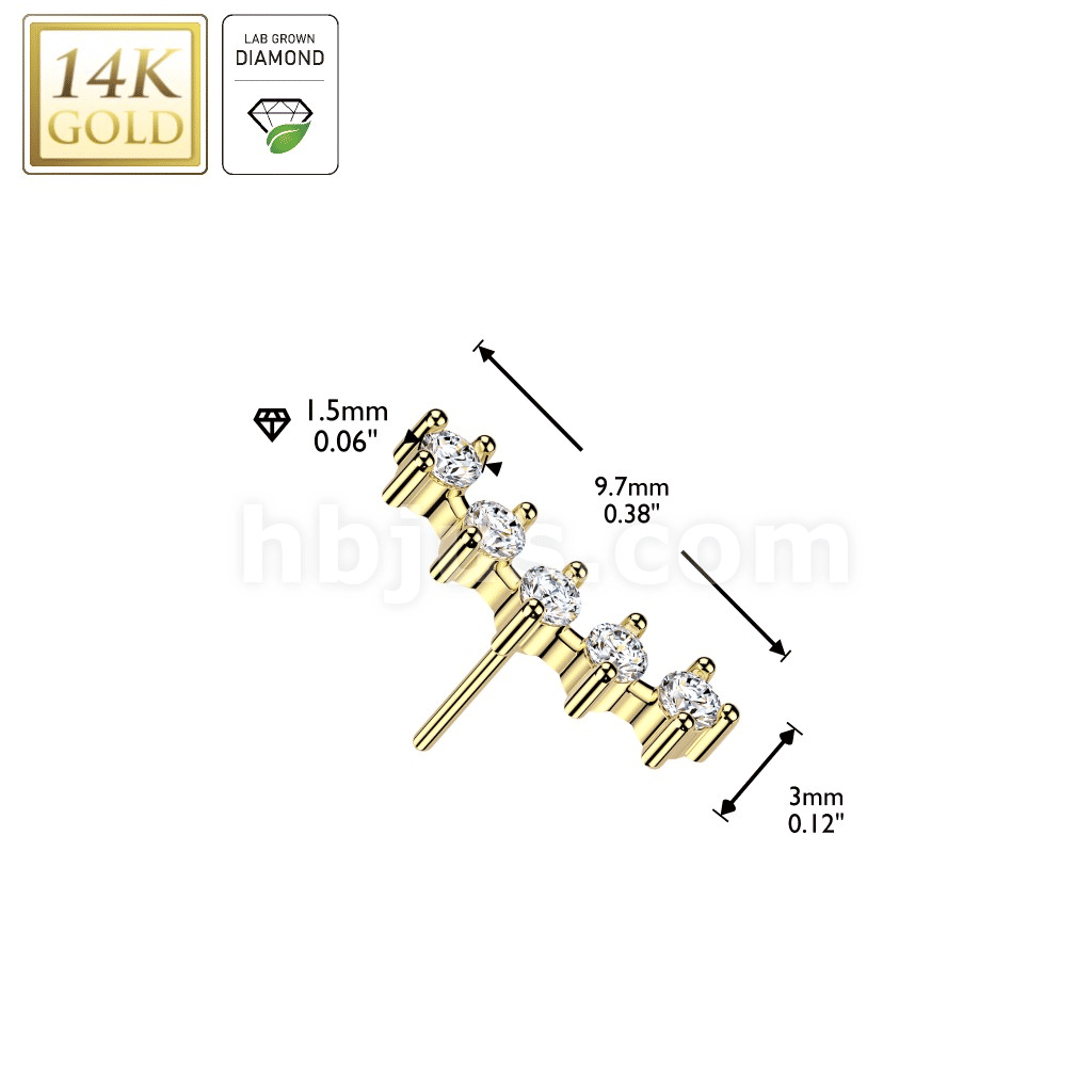 14K Gold Threadless Push In 5 Round Curved Top With Lab Grown Diamonds