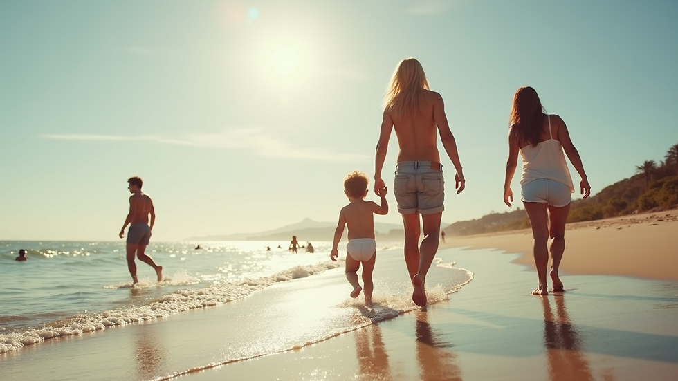 Eye-level view of a family enjoying a beach day at NovaWorld