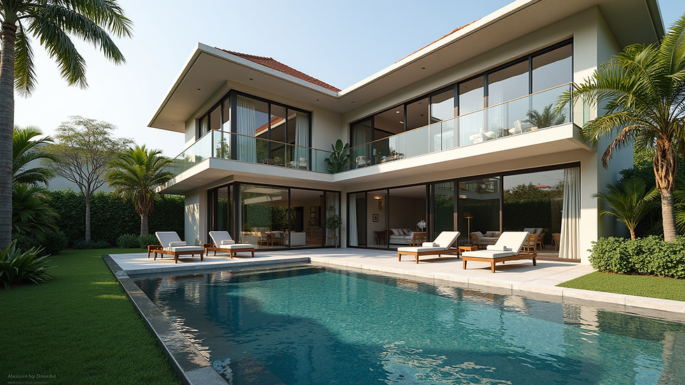 Wide angle view of a luxurious villa at NovaWorld Phan Thiết