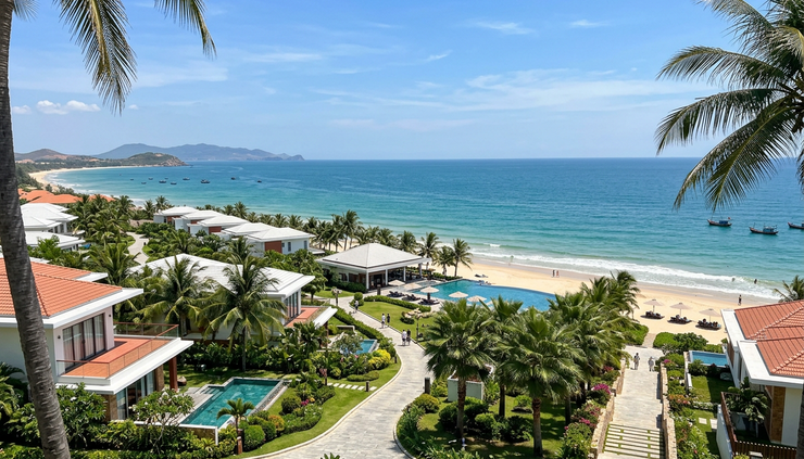 Góc rộng của khu nghỉ dưỡng ven biển tại Phan Thiết vào ngày nắng