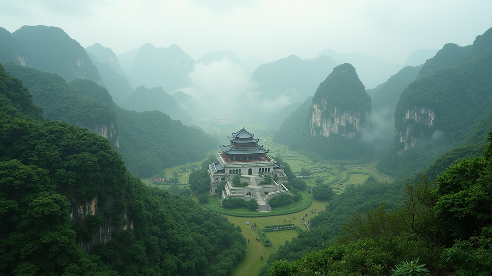 Wide angle view of Hoa Lu ancient capital landscape