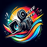 A dynamic and vibrant logo with a camera and film elements, avoiding black and white color