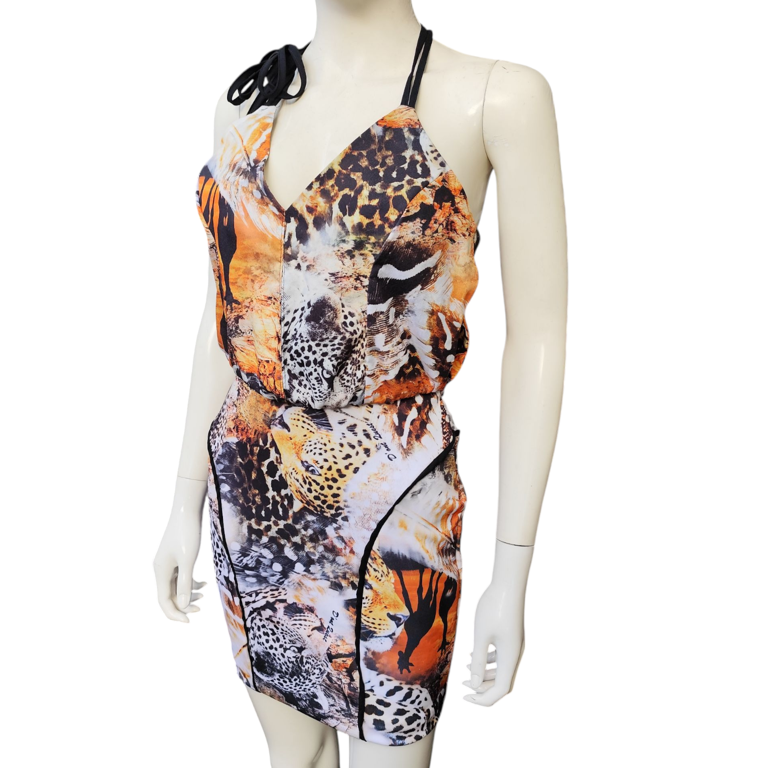 Vestido Animal Print Dont Quest Fundo Branco Alca Preta