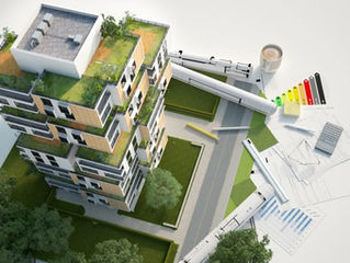 A multi-family residential building with energy-efficient infrastructure