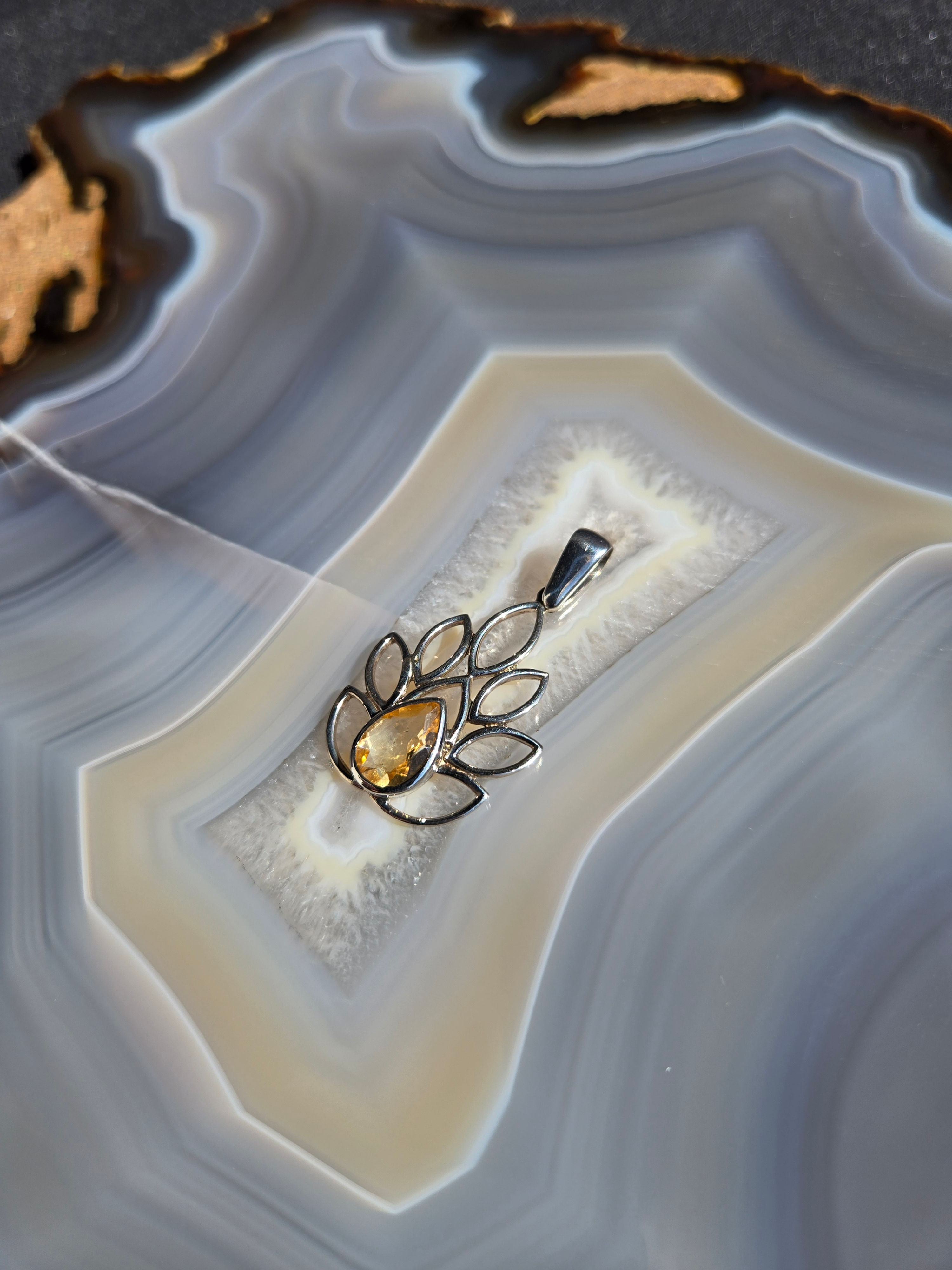 Citrine Leaf Silver Pendant