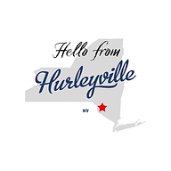 Hello from Hurleyville graphic with a New York State map and star marking the village