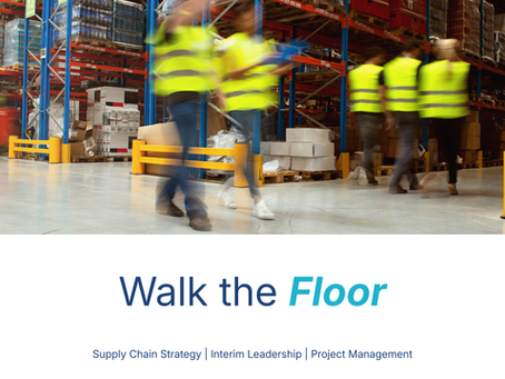 Walk the Floor cover card — warehouse aisle in motion blur with the series title in navy and teal