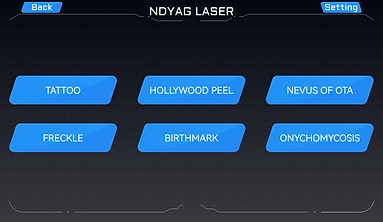 Nd:YAG laser mode operation screen on the intelligent touchscreen control panel
