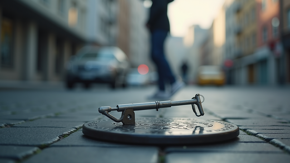 Close-up view of a magnetic lifting key designed for manhole covers
