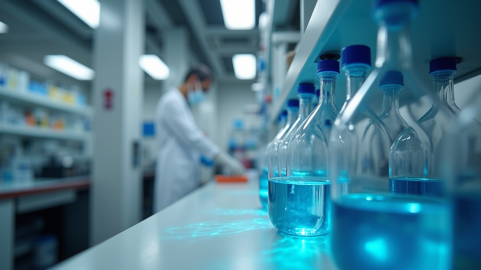 Eye-level view of a laboratory setup with peptide synthesis equipment