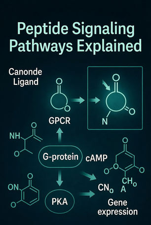 Peptide signaling pathway diagram showing receptor activation and downstream cascade