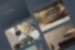Image of Finishes brochure with renders textures and bathroom finishes on blue background.