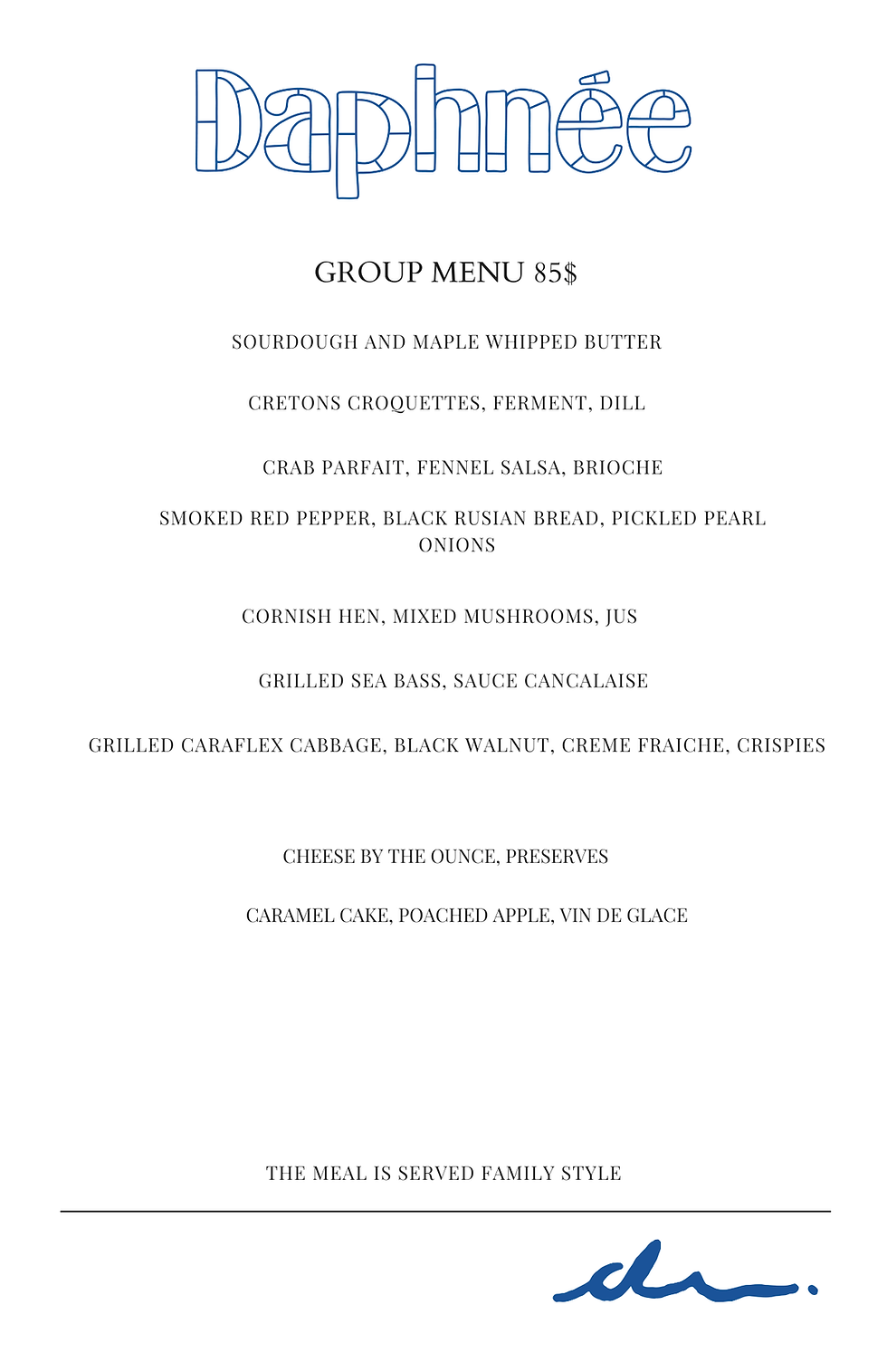 Group Menu $85
