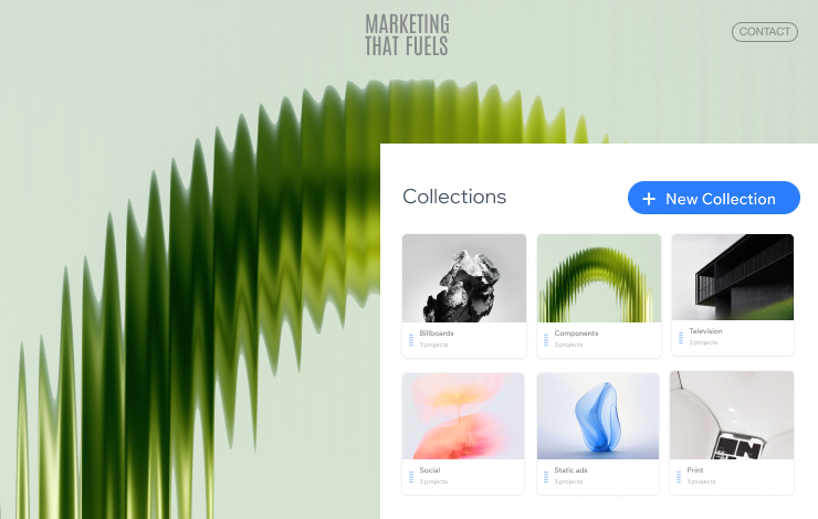 Portfolio collections manager for a creative studio site built on Wix Headless