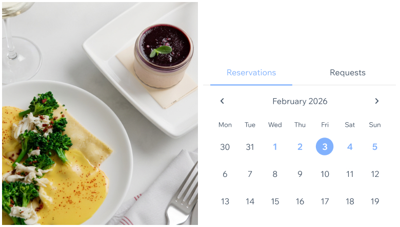 The reservations menu in the dashboard of a restaurant site connected to Wix Headless