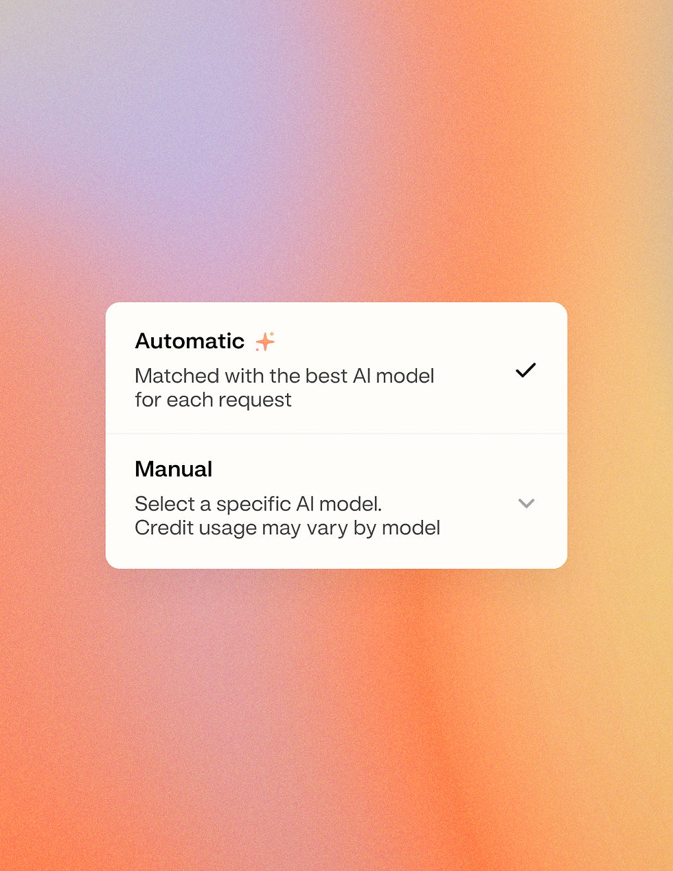 Base44 Settings interface displaying automatic and manual AI mode selection options.