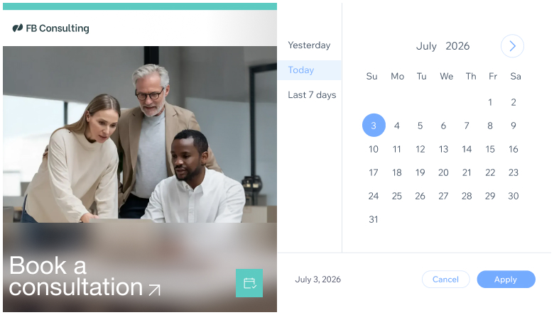 The bookings calendar of a consulting site connected to Wix Headless