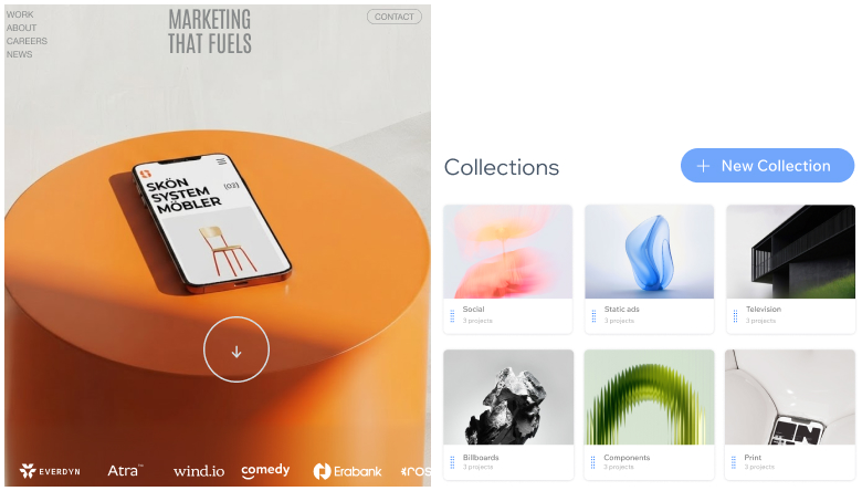 The CMS in the dashboard of a marketing agency website connected to Wix Headless