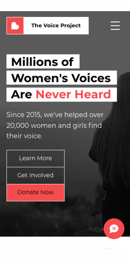 Mobile view of a template for a charity organization for women’s empowerment.