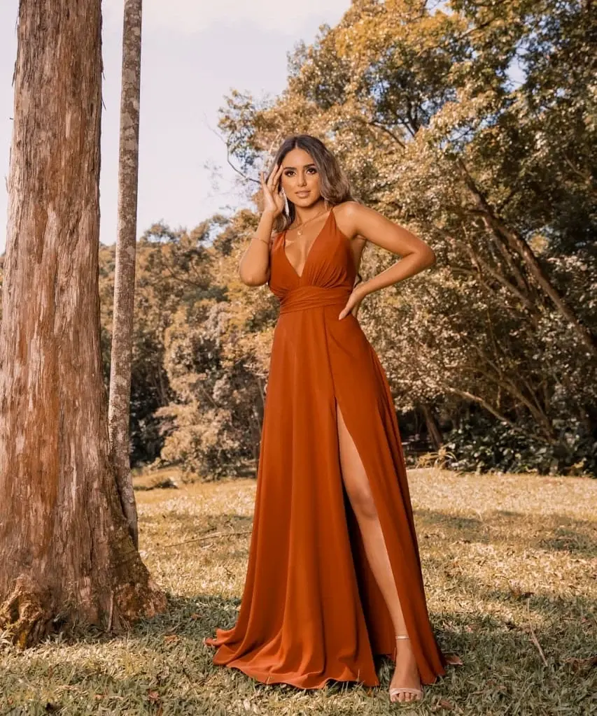 Miniatura: vestido longo em musseline alça com fenda