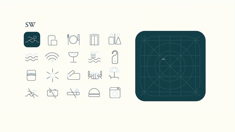 Custom hospitality icon set and brand identity system designed for the Nuri boutique hotel experience.