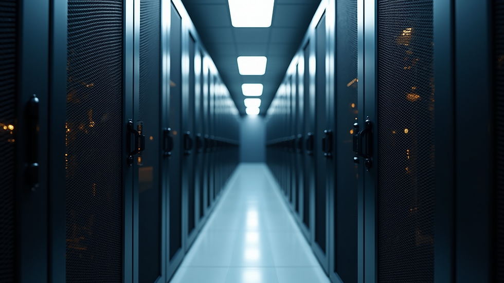 High angle view of a server room with racks of IT equipment