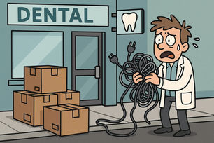 stressed looking dentist holding cables 