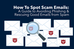 graphic of envelopes with evil faces on them representing scam emails