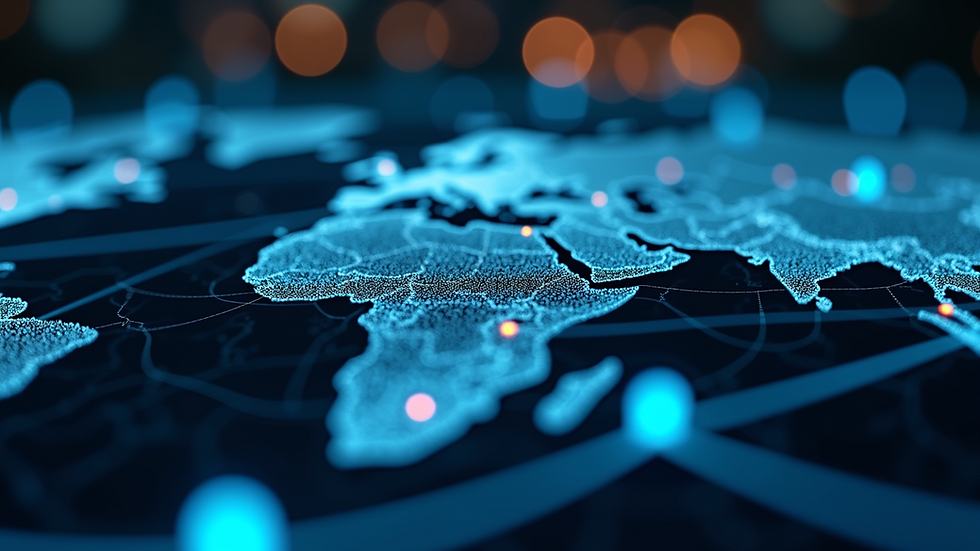 Close-up view of a digital map showing network connections