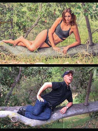 Shiggy demonstrating Model Madi how to pose Photographer on a limb GoShiggyGo