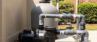 A backyard pool pump