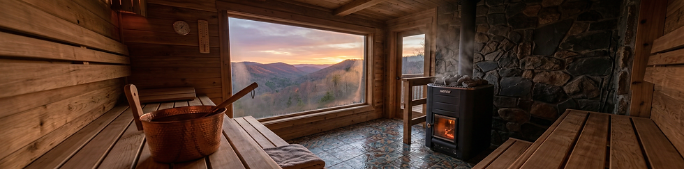 Firefly_Gemini Flash_View from inside a sauna. The sun is setting and the lighting is soft