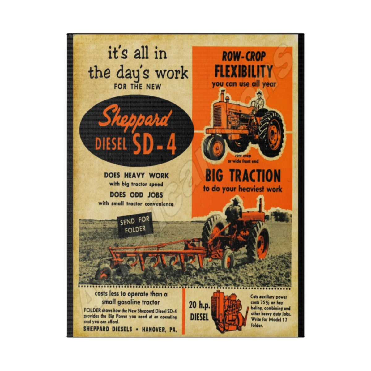 Sheppard Diesel S-4 advertisement. Matte Canvas, Stretched, 0.75"