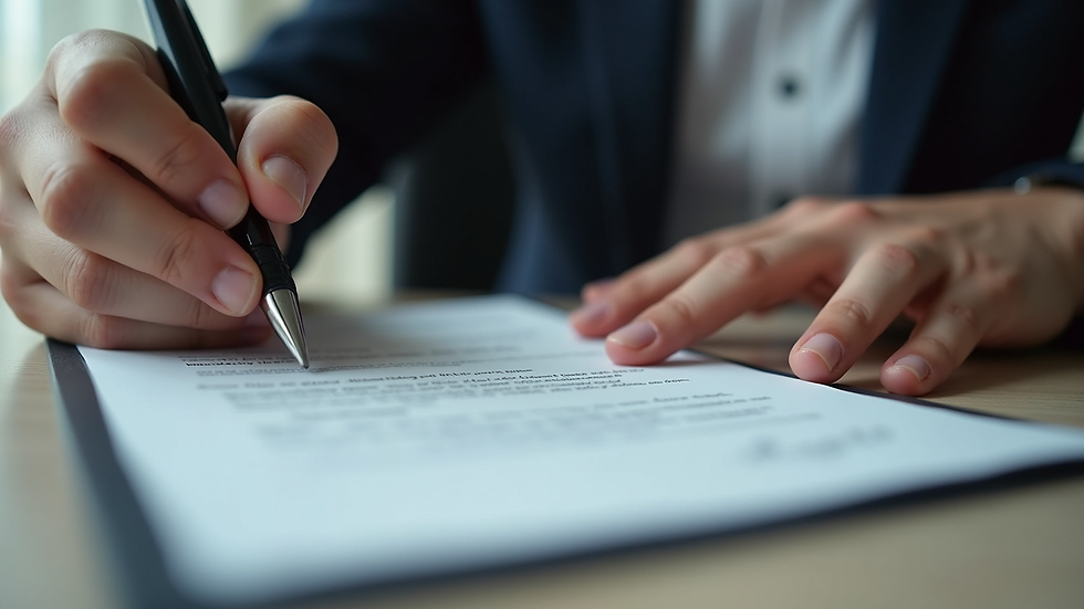 Close-up view of a notary public verifying identification documents