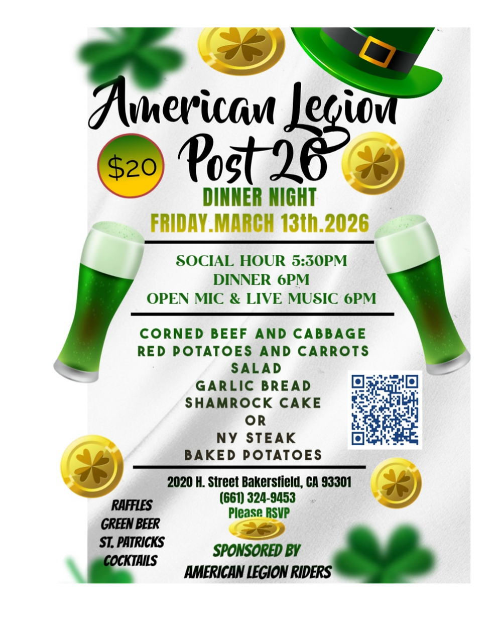 American Legion Post 26 Dinner!!! RSVP!!!