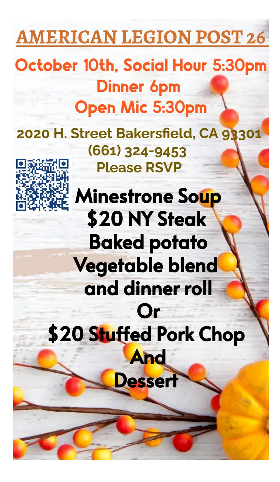 American Legion Post 26 Dinner!!! RSVP!!!