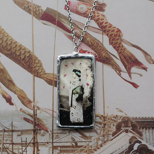 Stained glass vetro gioiello giapponese japanese geisha necklace ciondolo handmade artigianato jewelry