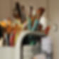 Damaris Seda's studio, a cart with brushes and rags
