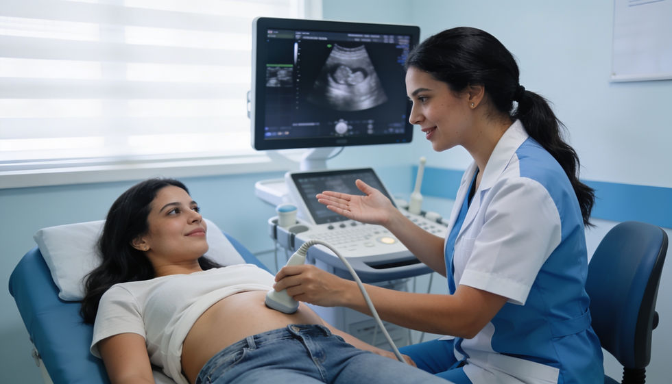 Sala de ultrassonografia com atendimento acolhedor para investigação de endometriose