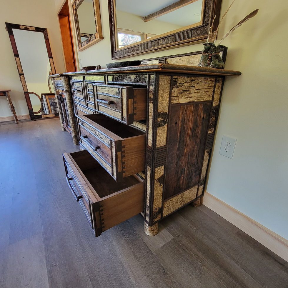 Barn wood panels on Adirondack dresser